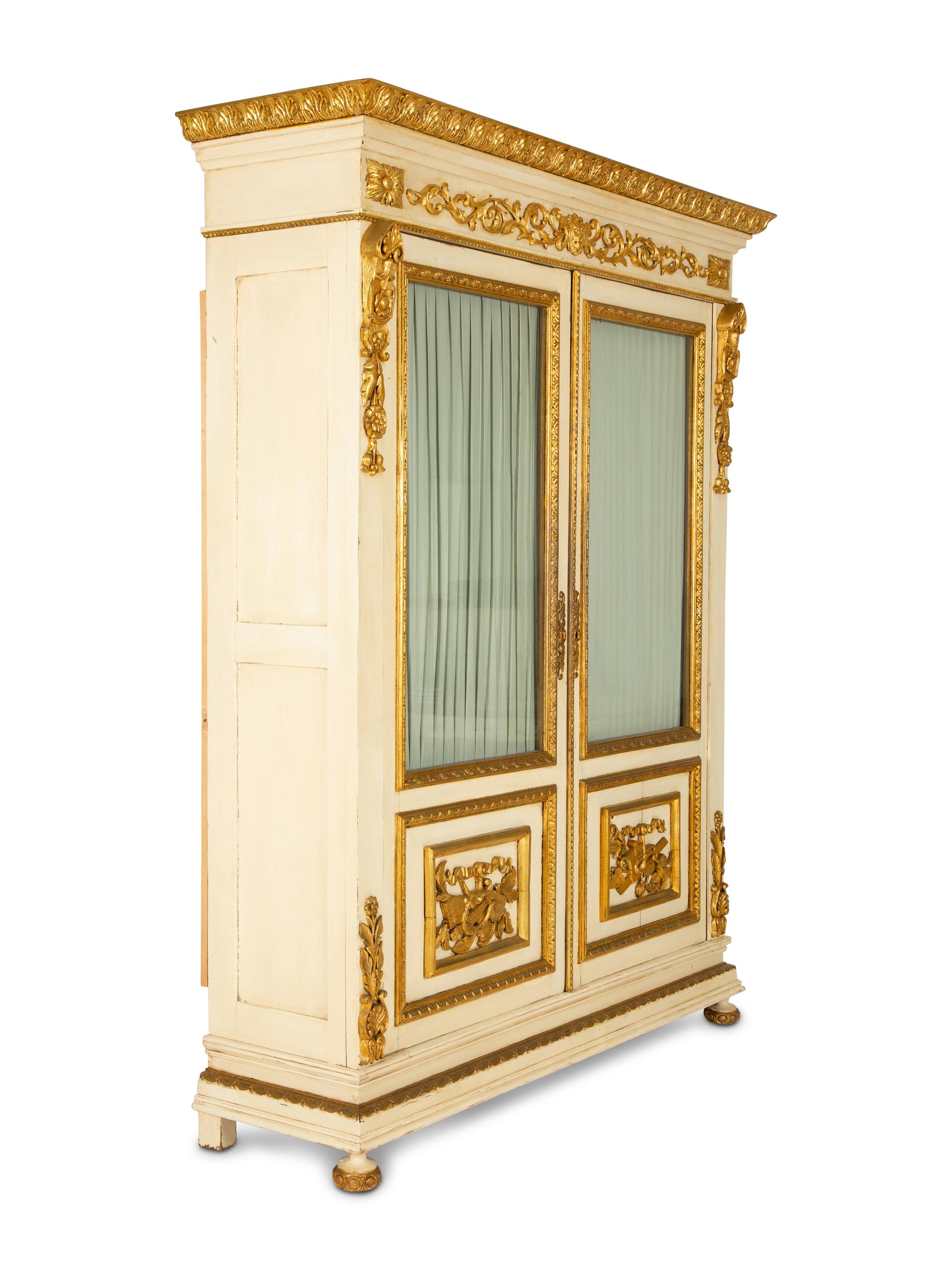A Louis XVI Style White Painted and Parcel Gilt Armoire — Early 20th Century