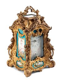 A Gilt Bronze and Sèvres Style Porcelain Carriage Clock