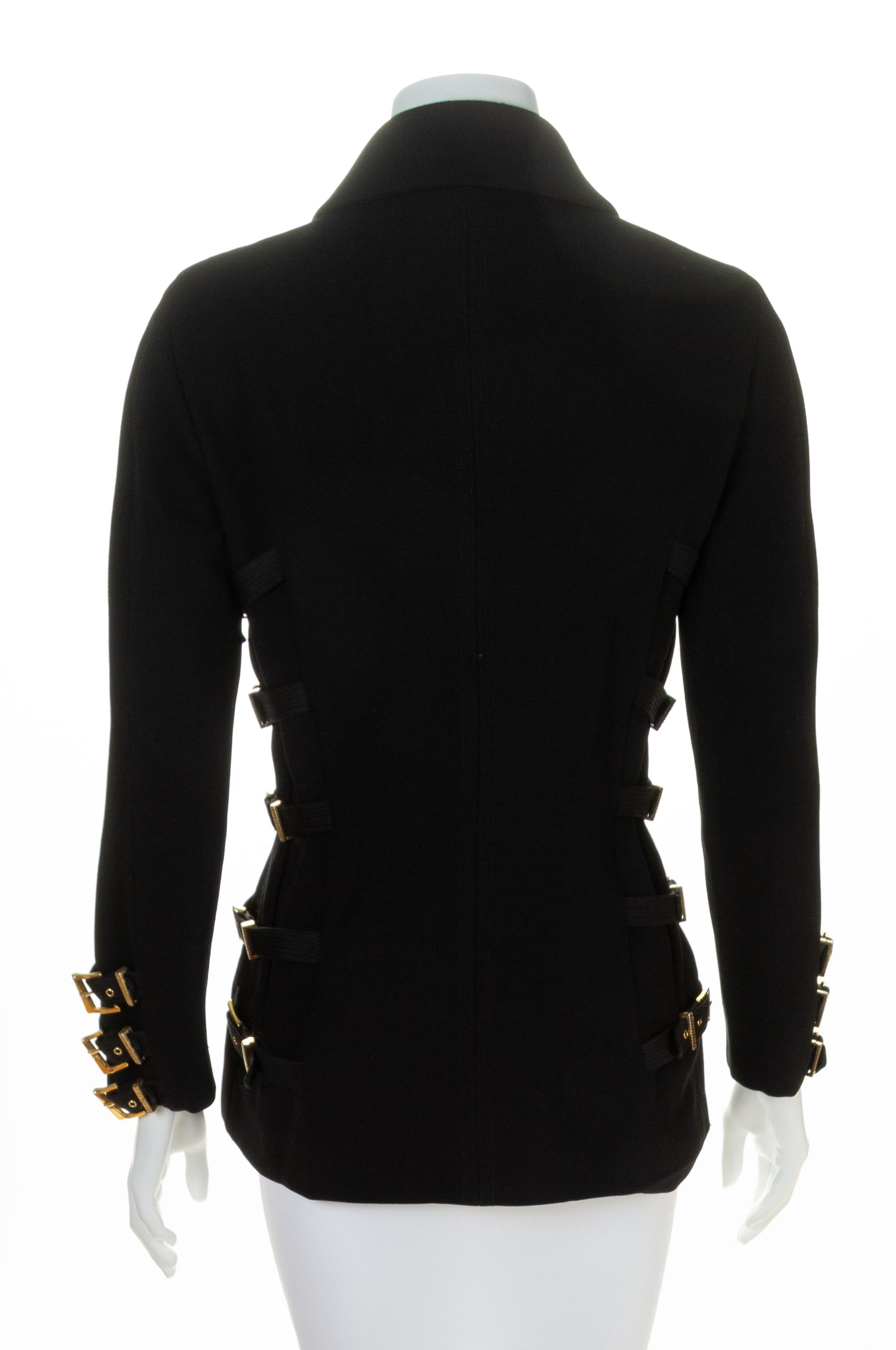A Gianni Versace Black Bondage Jacket, Size 42.