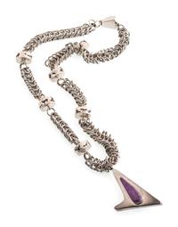 Sterling Silver Necklace, with Reversible Inlaid Pendant
