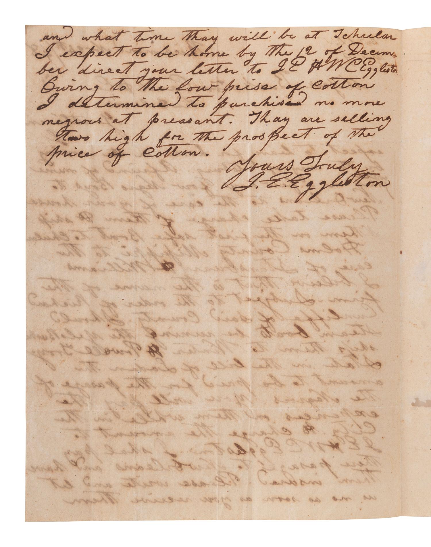 [ENSLAVEMENT]. Letter concerning the conveyance, insuring, and sale of slaves. Richmond, [VA], 1848.