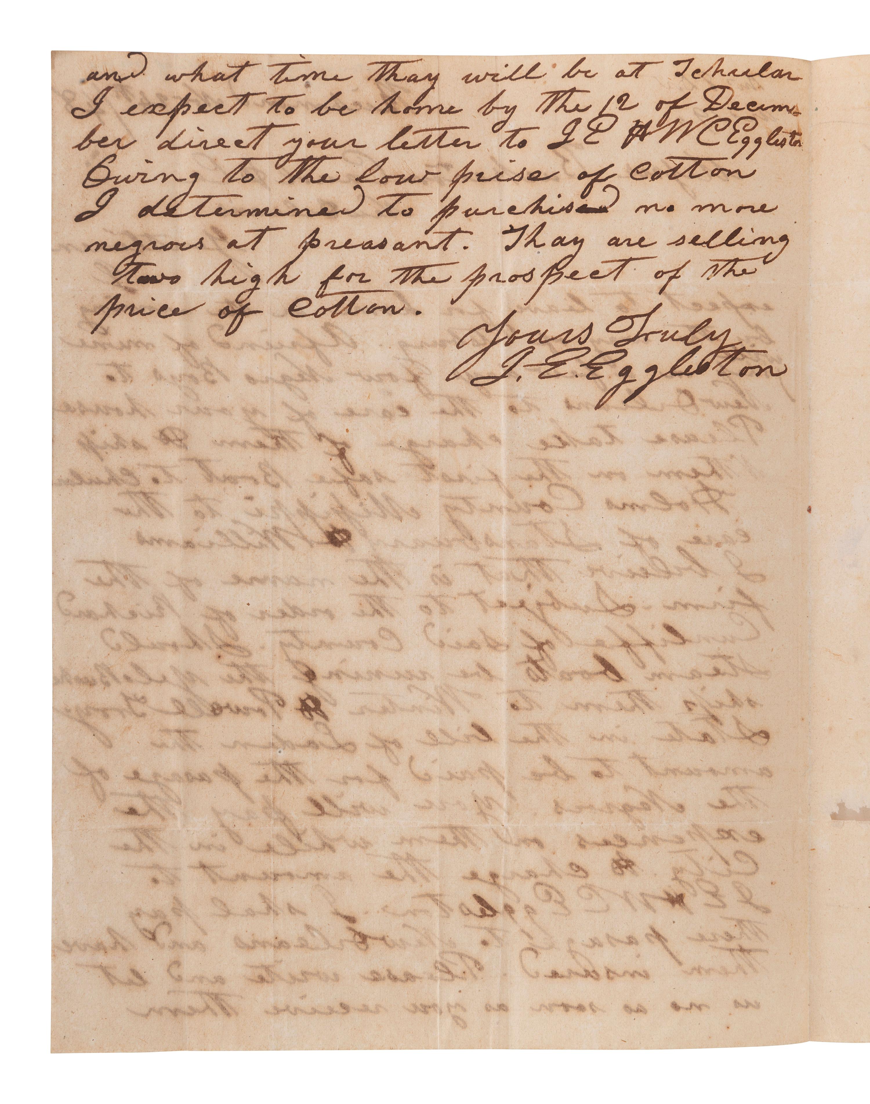 [ENSLAVEMENT]. Letter concerning the conveyance, insuring, and sale of slaves. Richmond, [VA], 1848.