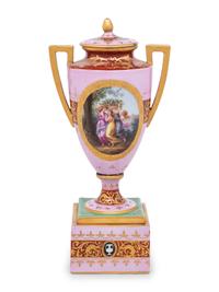 A Vienna Porcelain Urn, Cover and Stand
