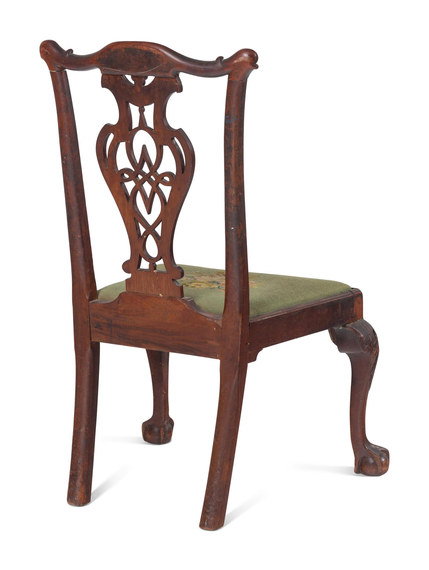 A Chippendale Carved Mahogany Claw-and-Ball Foot Side Chair