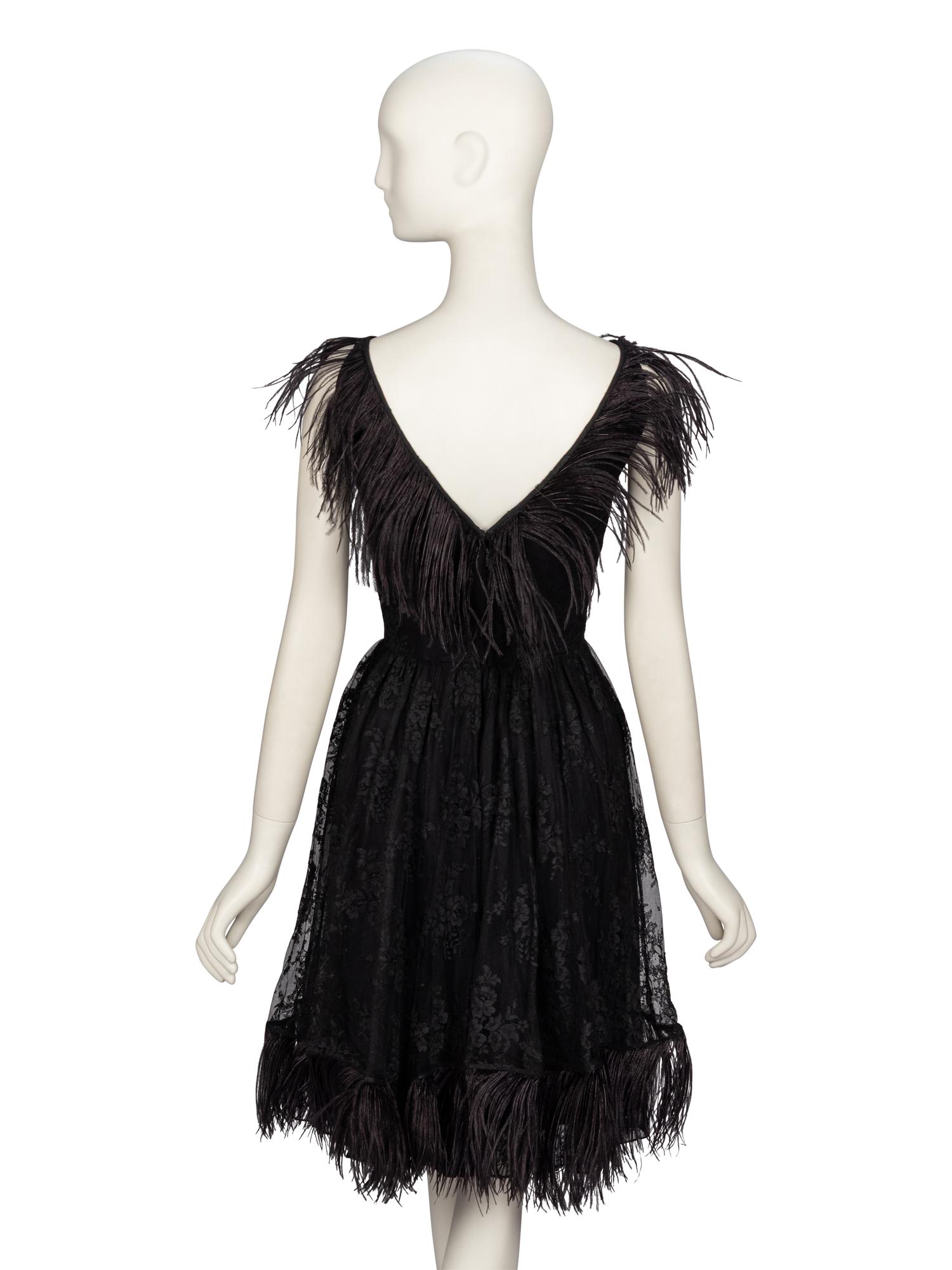 BILL BLASS FOR MAURICE RENTNER, LACE & FEATHER COCKTAIL DRESS