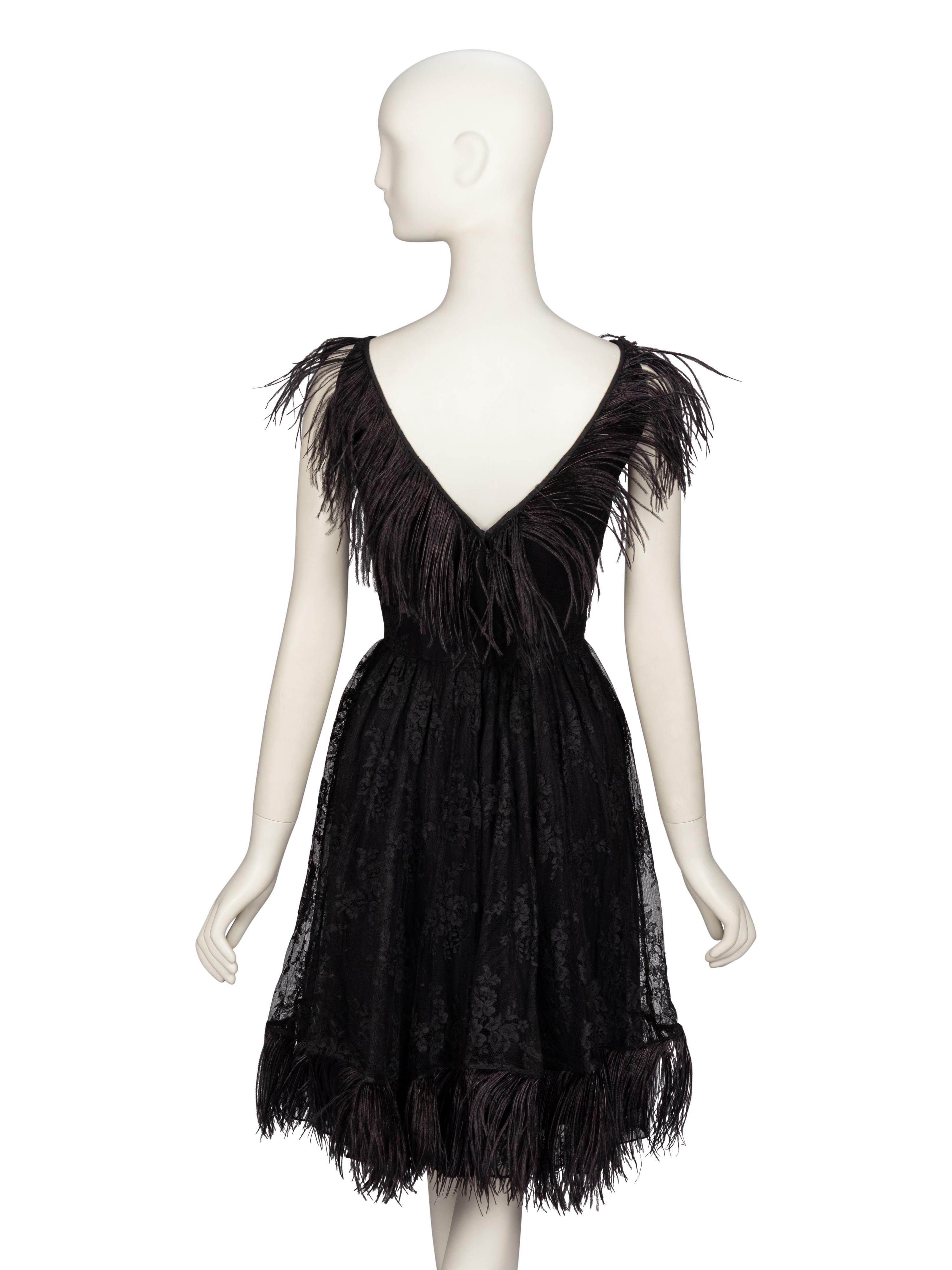 BILL BLASS FOR MAURICE RENTNER, LACE & FEATHER COCKTAIL DRESS
