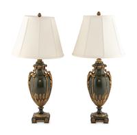 A Pair of Continental Gilt and Patinated Metal Urns Mounted as Lamps