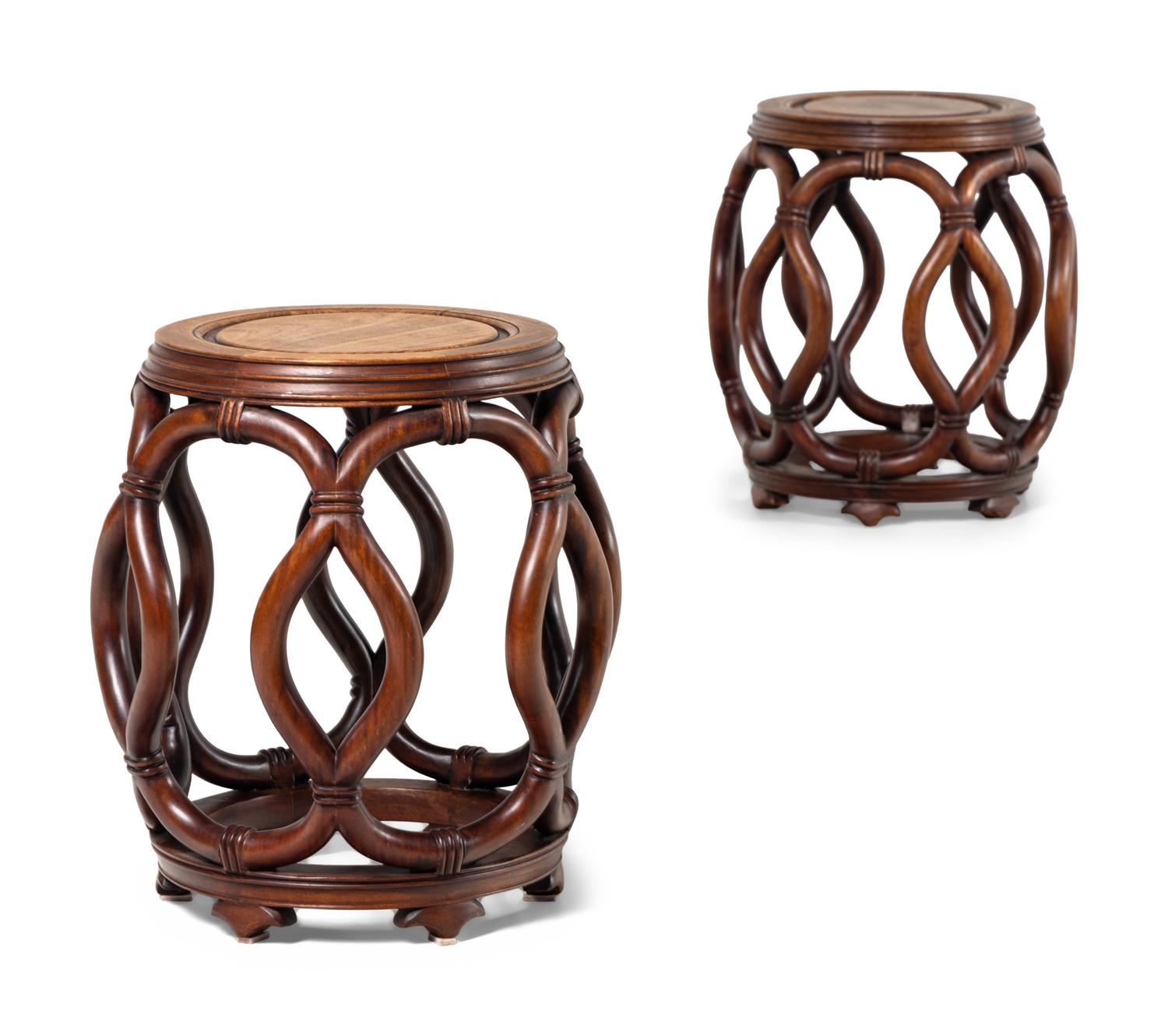 A Pair of Chinese Wood Garden Stools