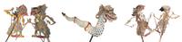 A Collection of Five Indonesian Wayang Kulit Shadow Puppets Height of tallest 31 inches.