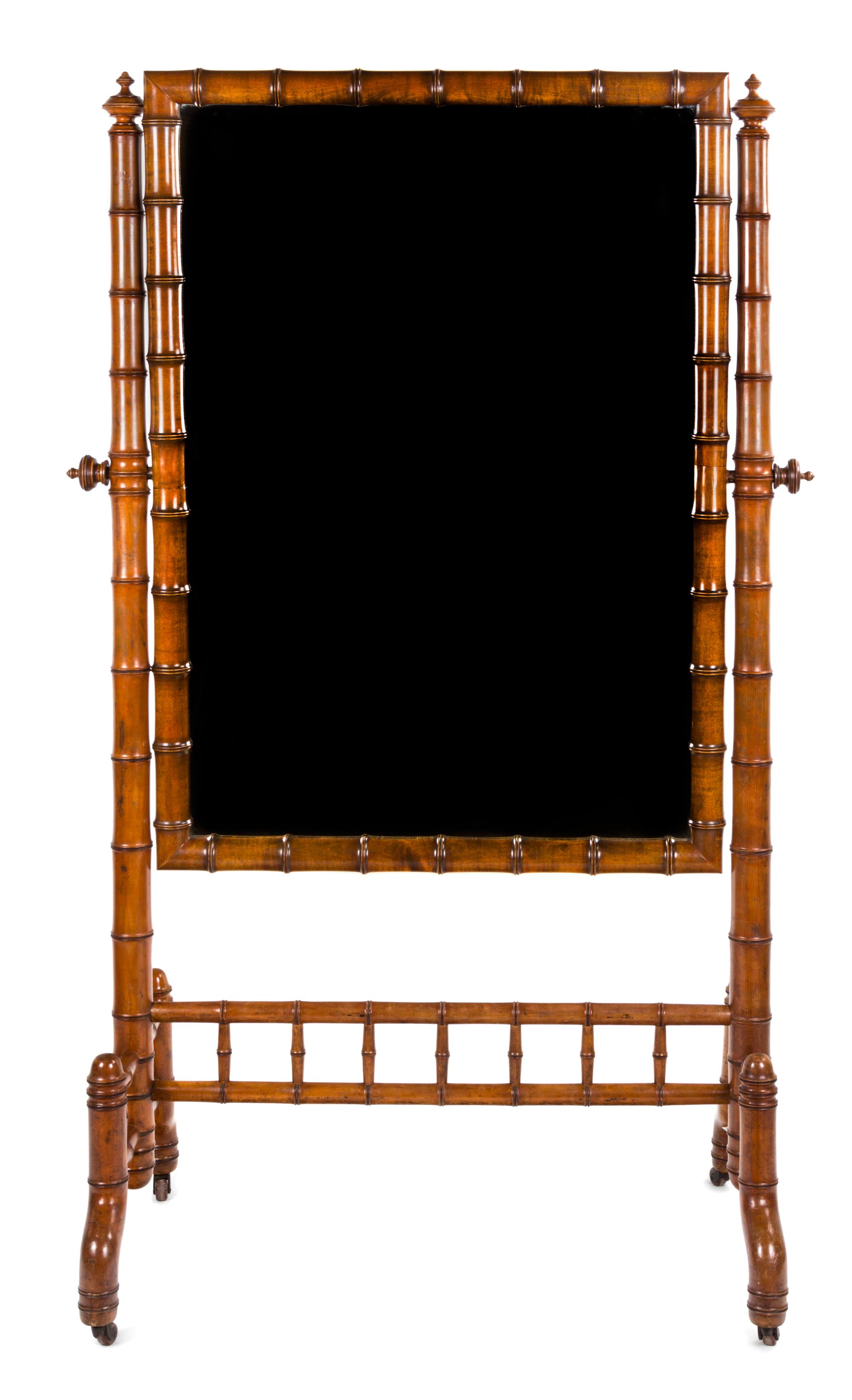A Victorian Style Faux Bamboo-Molded Cheval Mirror 66 x 40 inches.