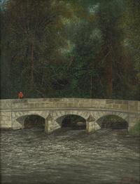 Le petit pont d'Aveny (Eure) avec Fanny en rouge, 1951