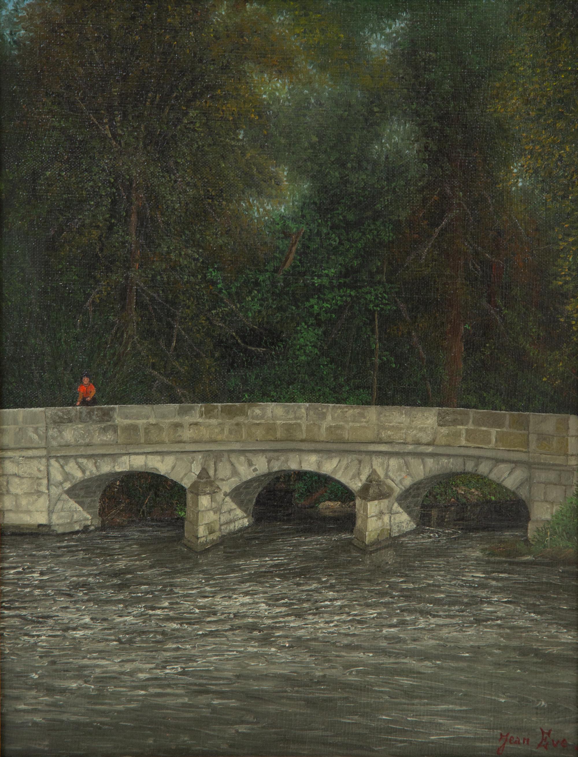 Le petit pont d'Aveny (Eure) avec Fanny en rouge, 1951