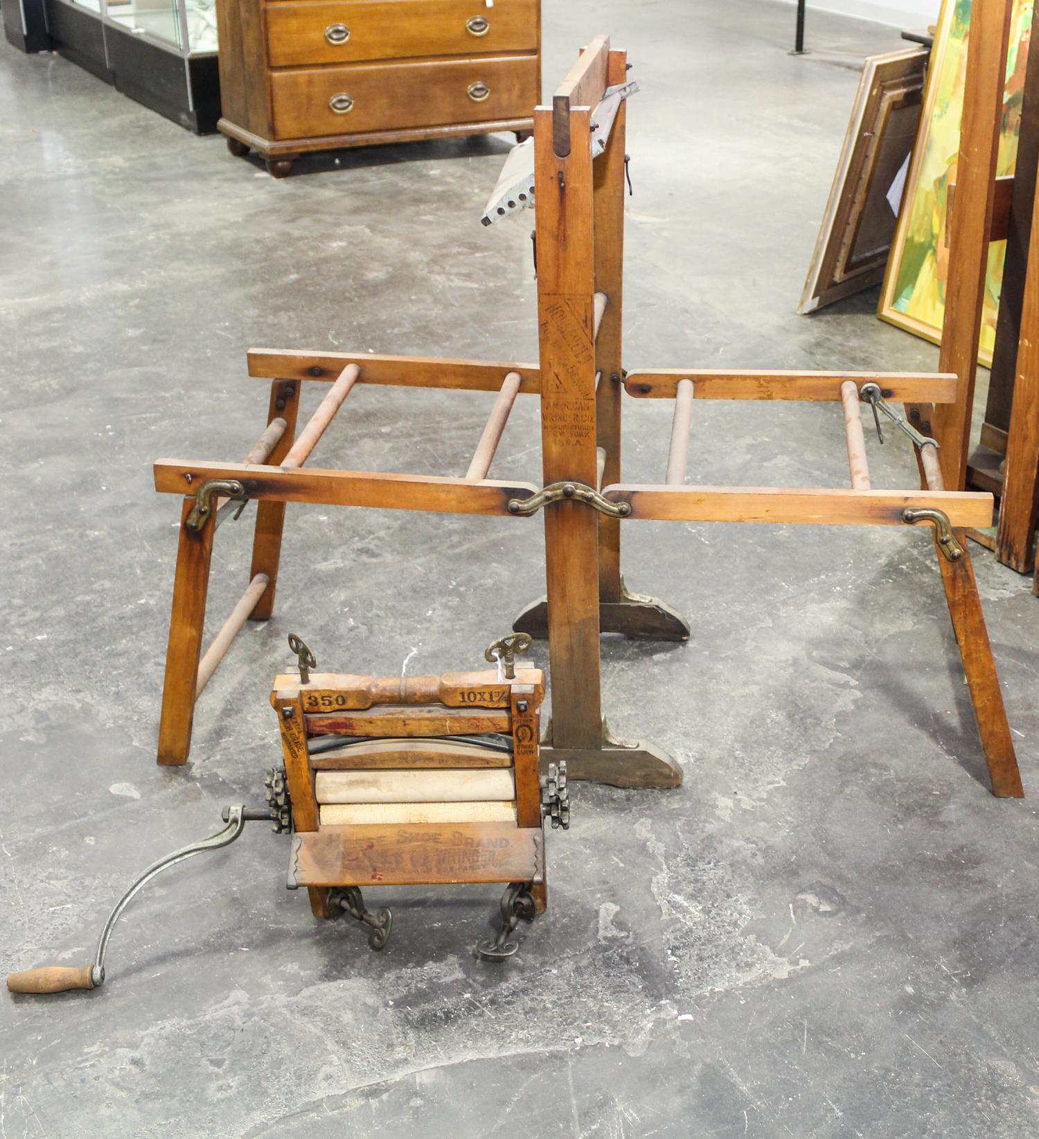 A Laundry Bench and Wringer. Height of first 39 1/2 inches.