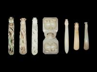 Seven Chinese Carved Celadon Jade Belt Ornaments