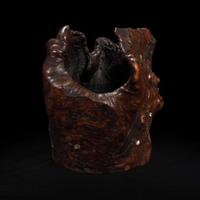 An unusual and large Japanese embellished rootwood hibachi 日本百宝镶嵌根雕 Meiji period ??