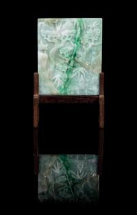 A Chinese Jadeite Plaque LATE 19TH/20TH CENTURY Height of jadeite 4 x width 3 1/4 inches. — LATE 19TH/20TH CENTURY