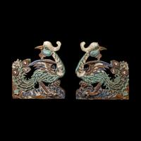 A Pair of Large Chinese Glazed Stoneware Architectural Tilework Phoenixes, Late 18th/19th Century 清中期 琉璃鳳凰大鴟吻一對
