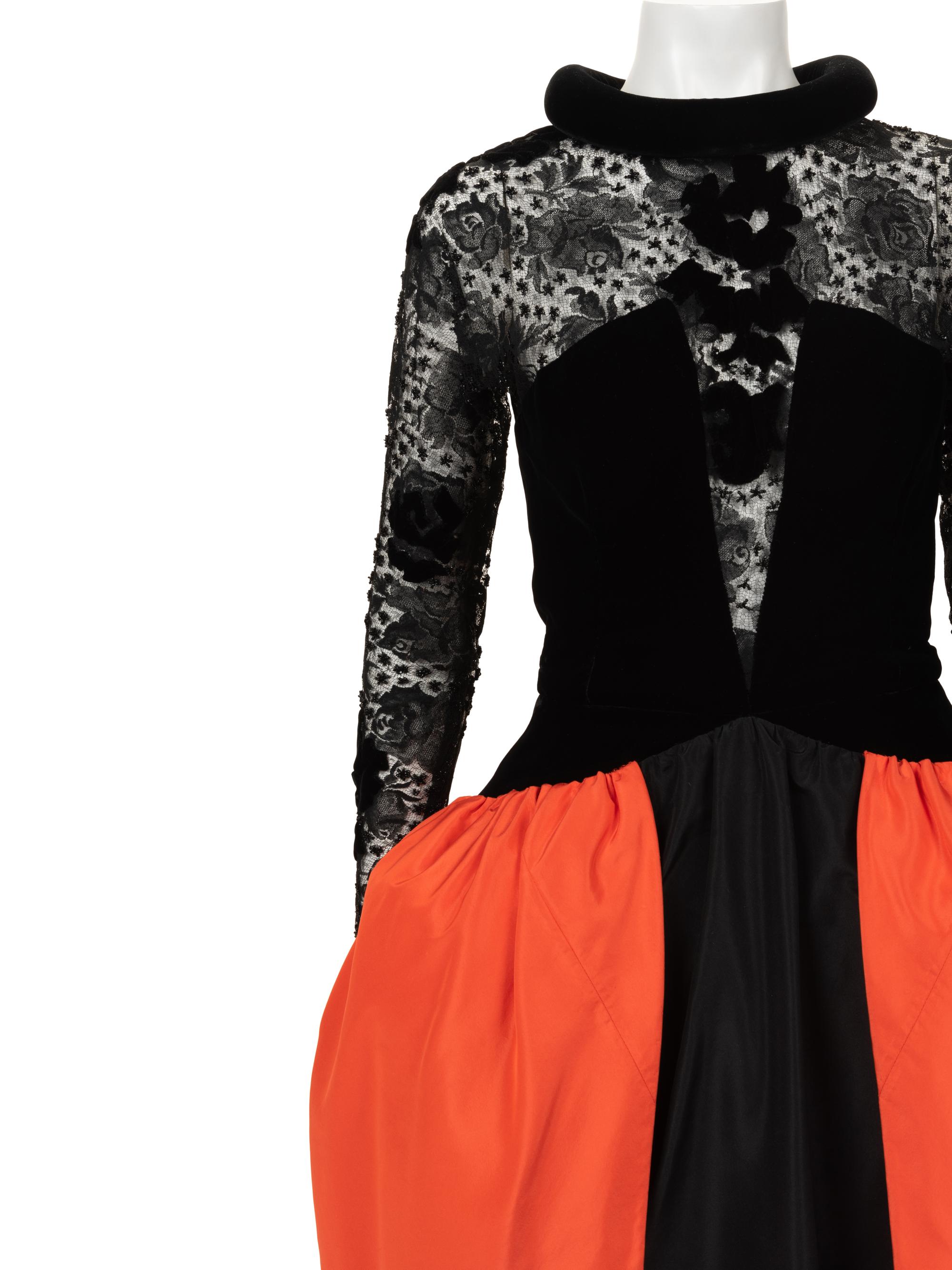Givenchy Haute Couture Velvet and Taffeta Dress with Rolled Neck, Fall 1978