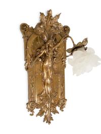 A Pair of Bronze Art Nouveau Figural Wall Sconces by Théophile François Somme (French, 1871-1952)