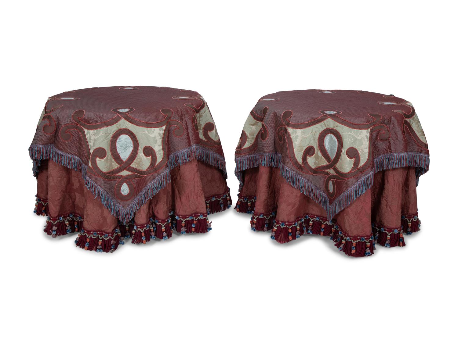 A Pair of Fabric-Covered Circular Side Tables