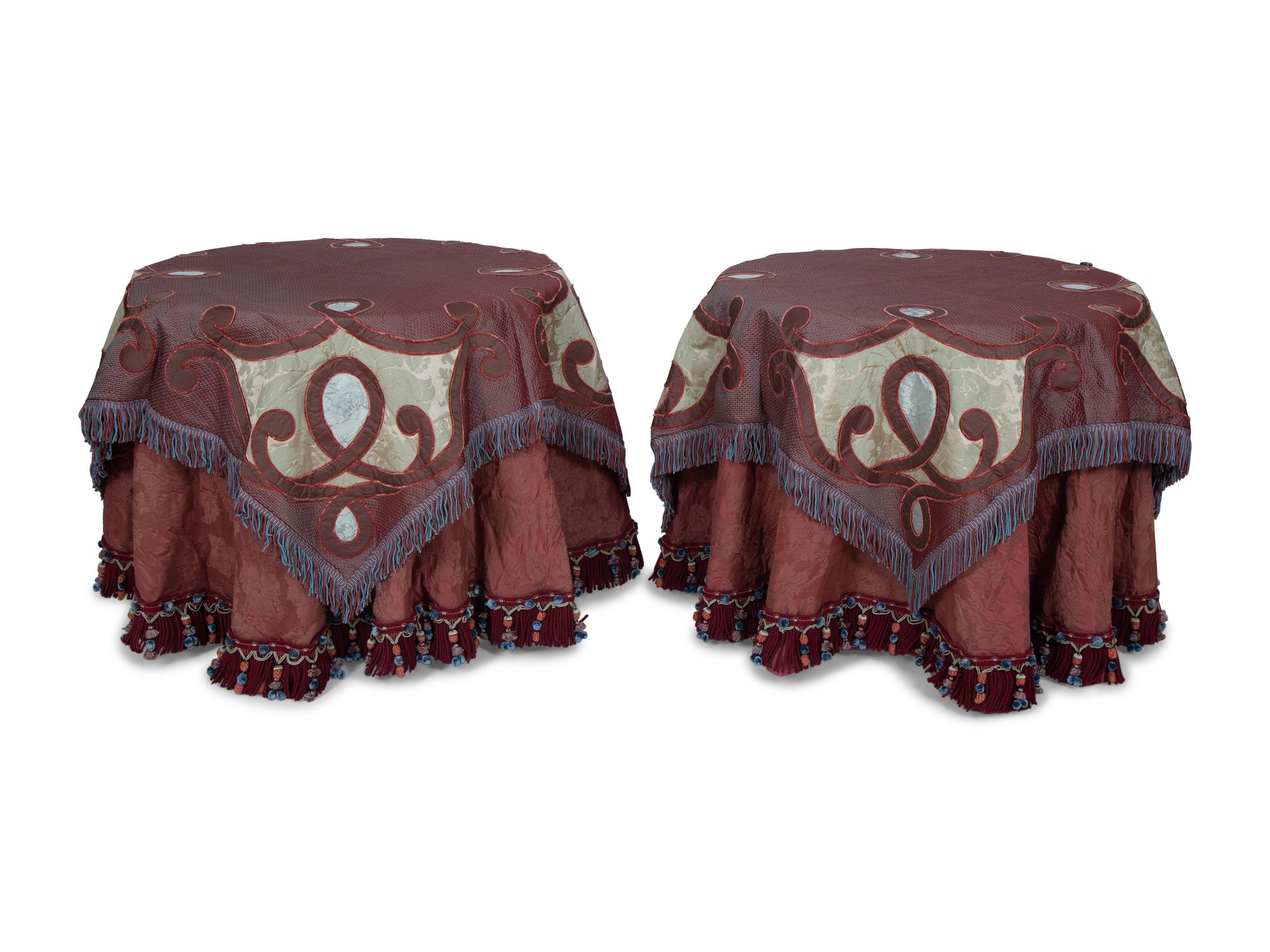 A Pair of Fabric-Covered Circular Side Tables
