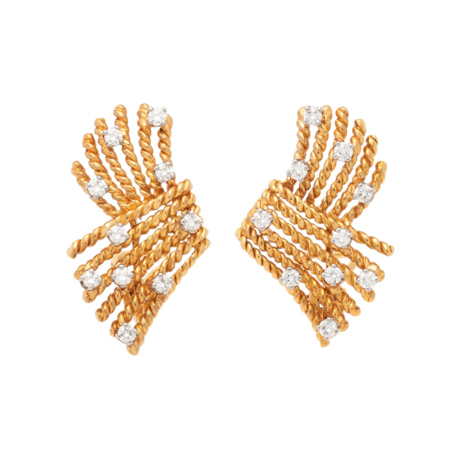 TIFFANY & CO., SCHLUMBERGER, YELLOW GOLD AND DIAMOND 'V-ROPE' EARRINGS