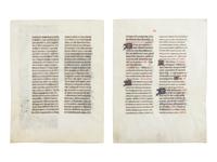 BREVIARY WITH MODERN ILLUMINATION Two leaves from a Breviary, with a modern miniature of the Nativity, in Latin, illuminated manuscript on parchment [France, Loire Valley, c. 1450–1460 (text); modern (illumination)]