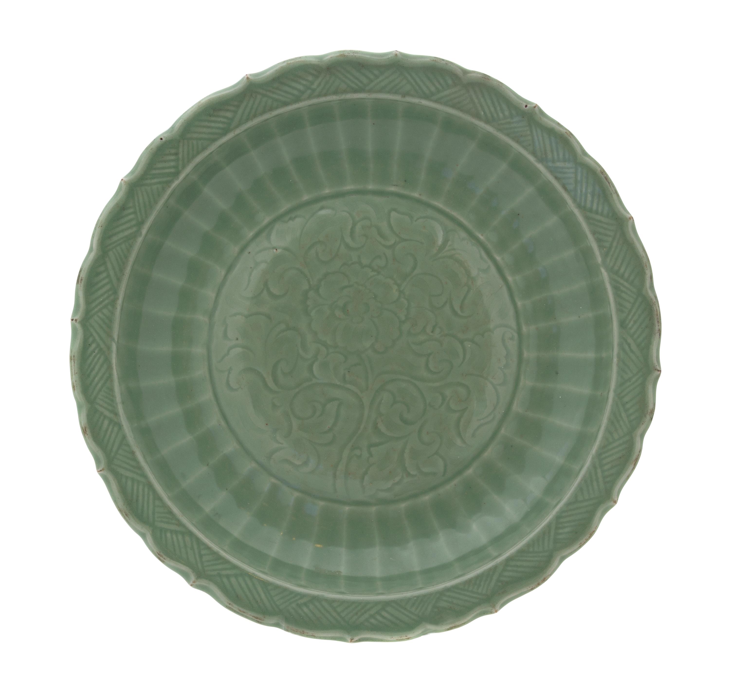 A Longquan Celadon Glazed Porcelain Charger Diameter 15 7/8 inches.