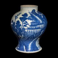 A Chinese Blue and White 'Landscape' Porcelain General Jar, 18th/19th Century 清中期 青花山水圖將軍罐