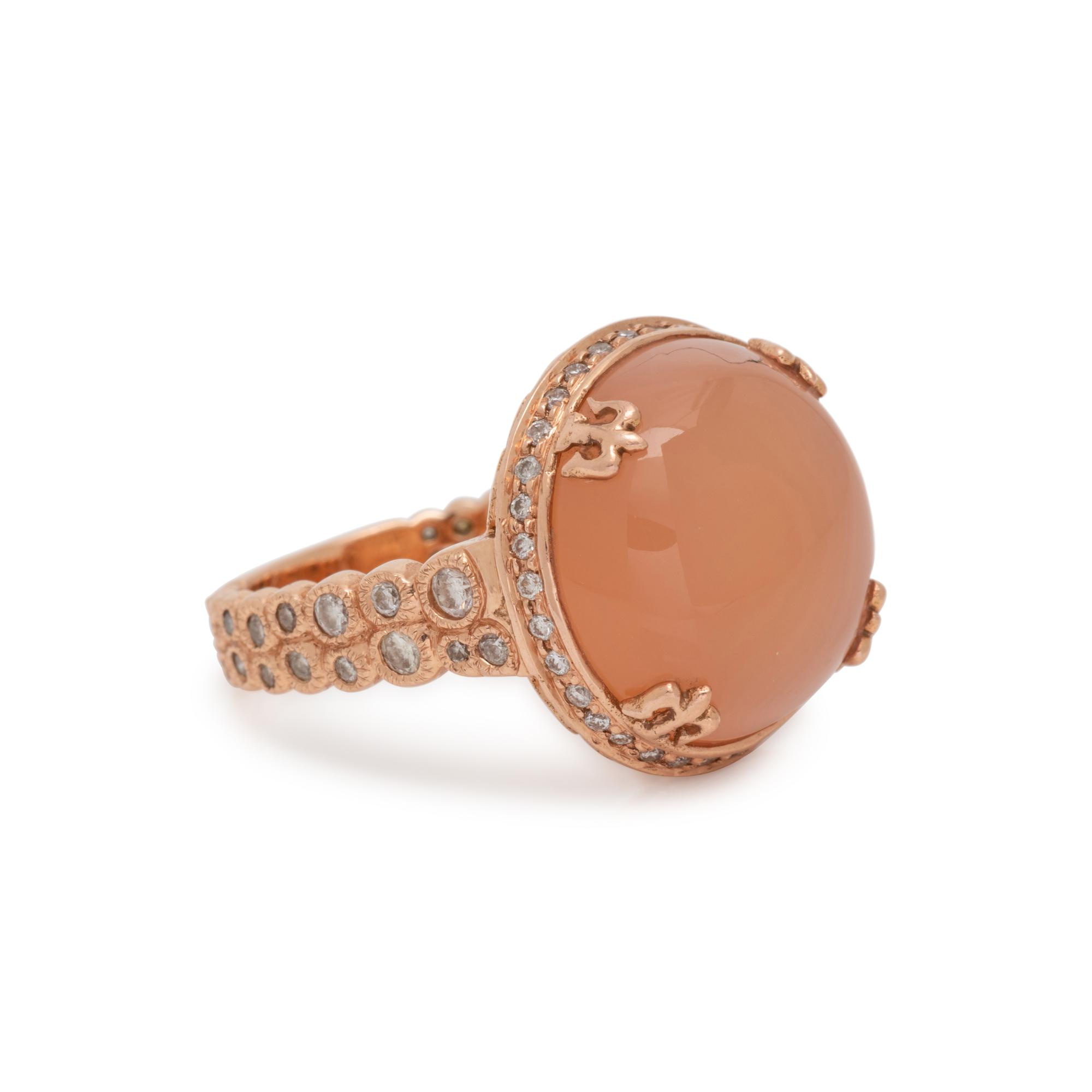 FRENCH, ROSE GOLD, PINK MOONSTONE AND DIAMOND RING