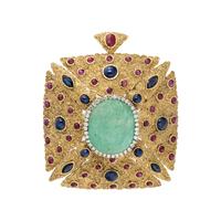 YELLOW GOLD, MULTIGEM AND DIAMOND PENDANT/BROOCH