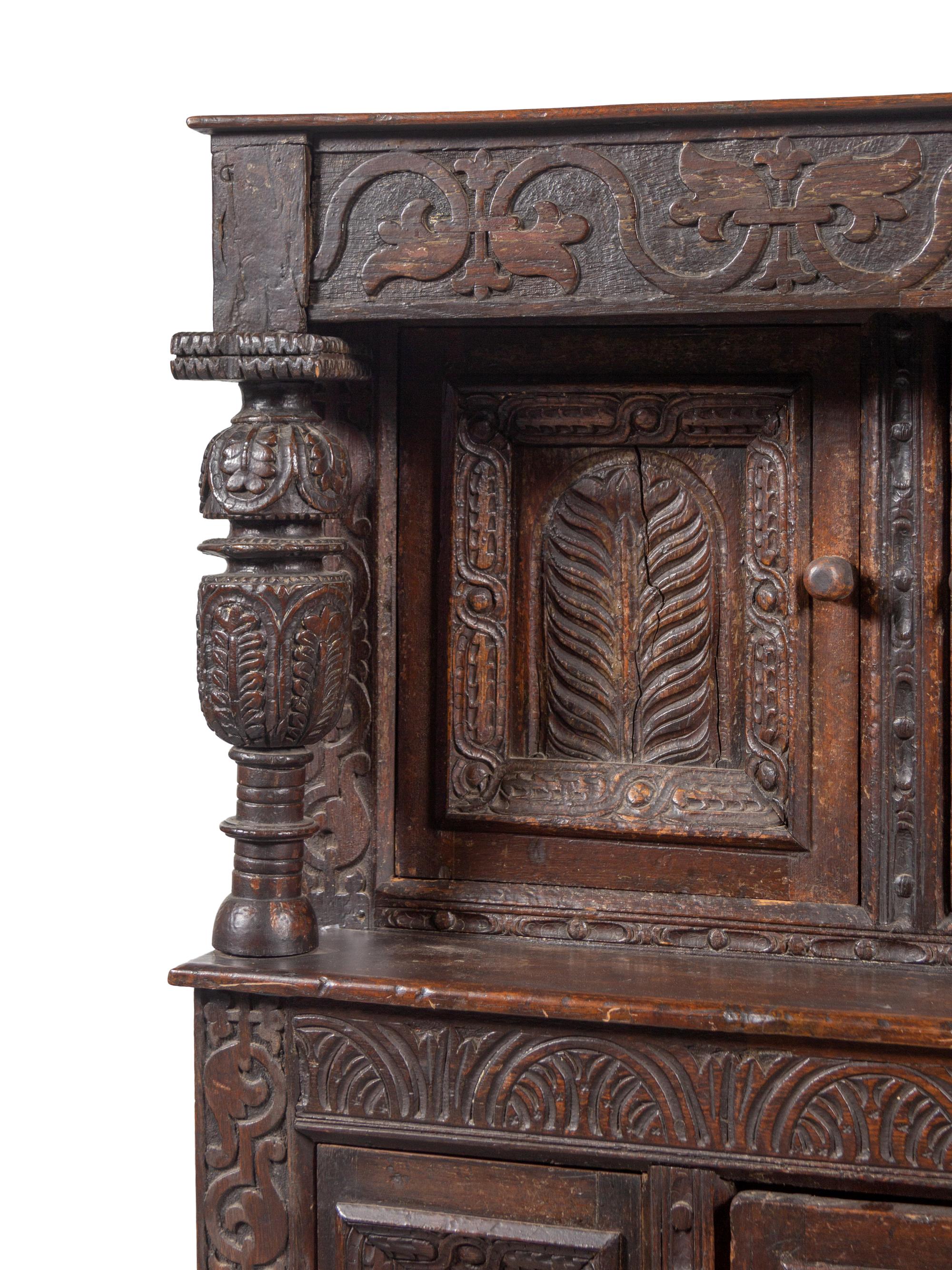 A William and Mary Carved Oak Court Cupboard