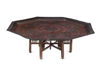A Middle Eastern Mixed Metal Inlaid Tray on Stand