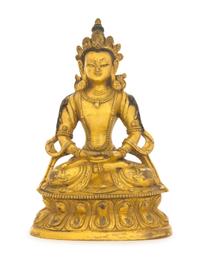 A Sino-Tibetan Gilt Bronze Figure of Tara Height 4 1/4 inches.
