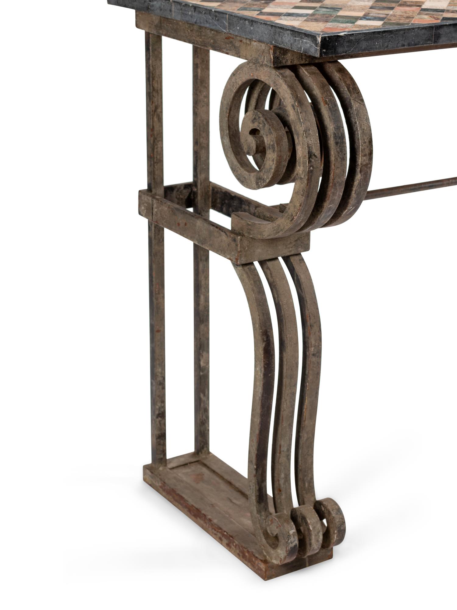 A Continental Iron Console Table with a Specimen Marble Top