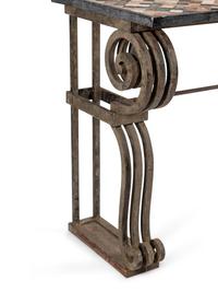 A Continental Iron Console Table with a Specimen Marble Top