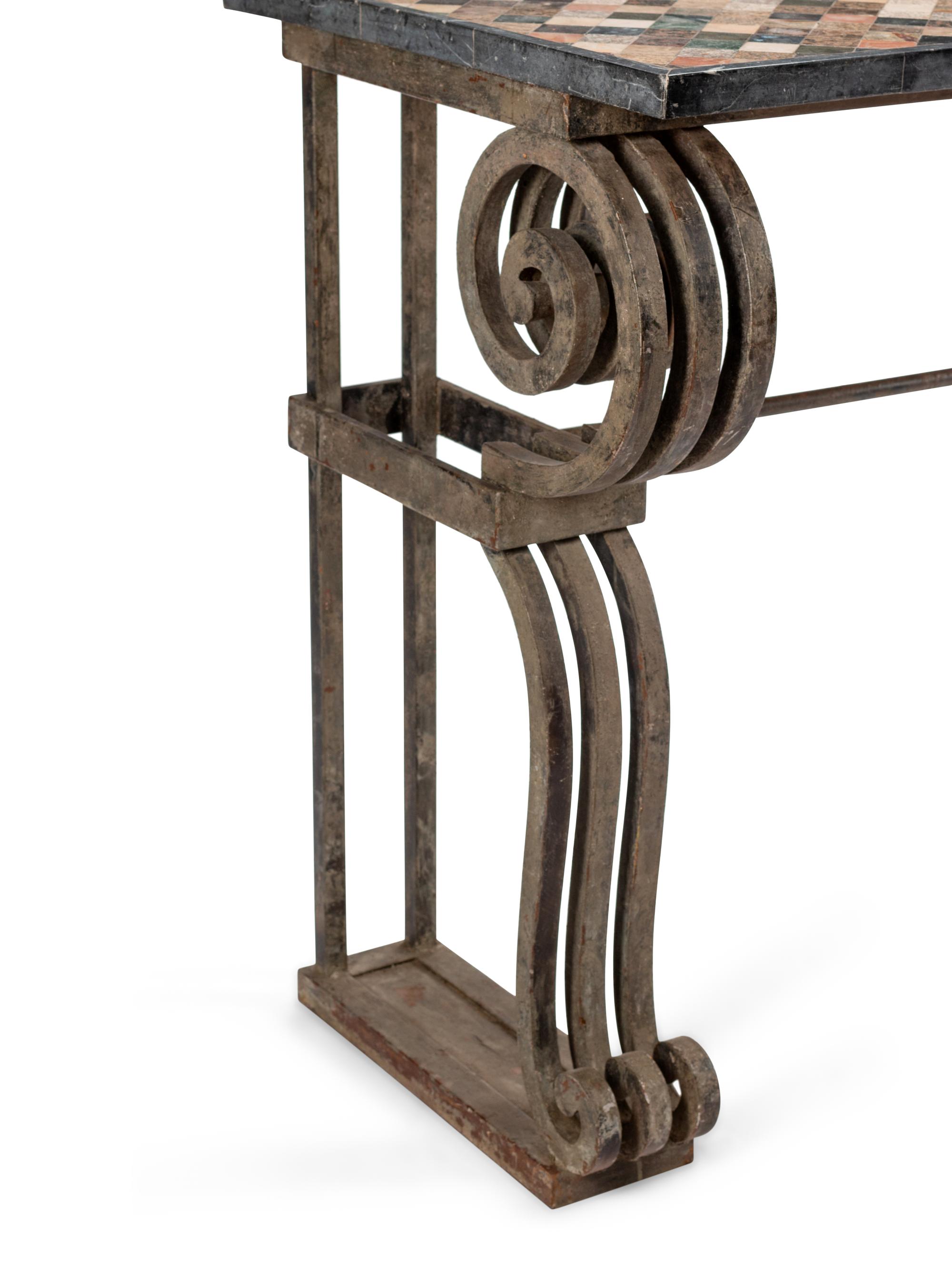 A Continental Iron Console Table with a Specimen Marble Top