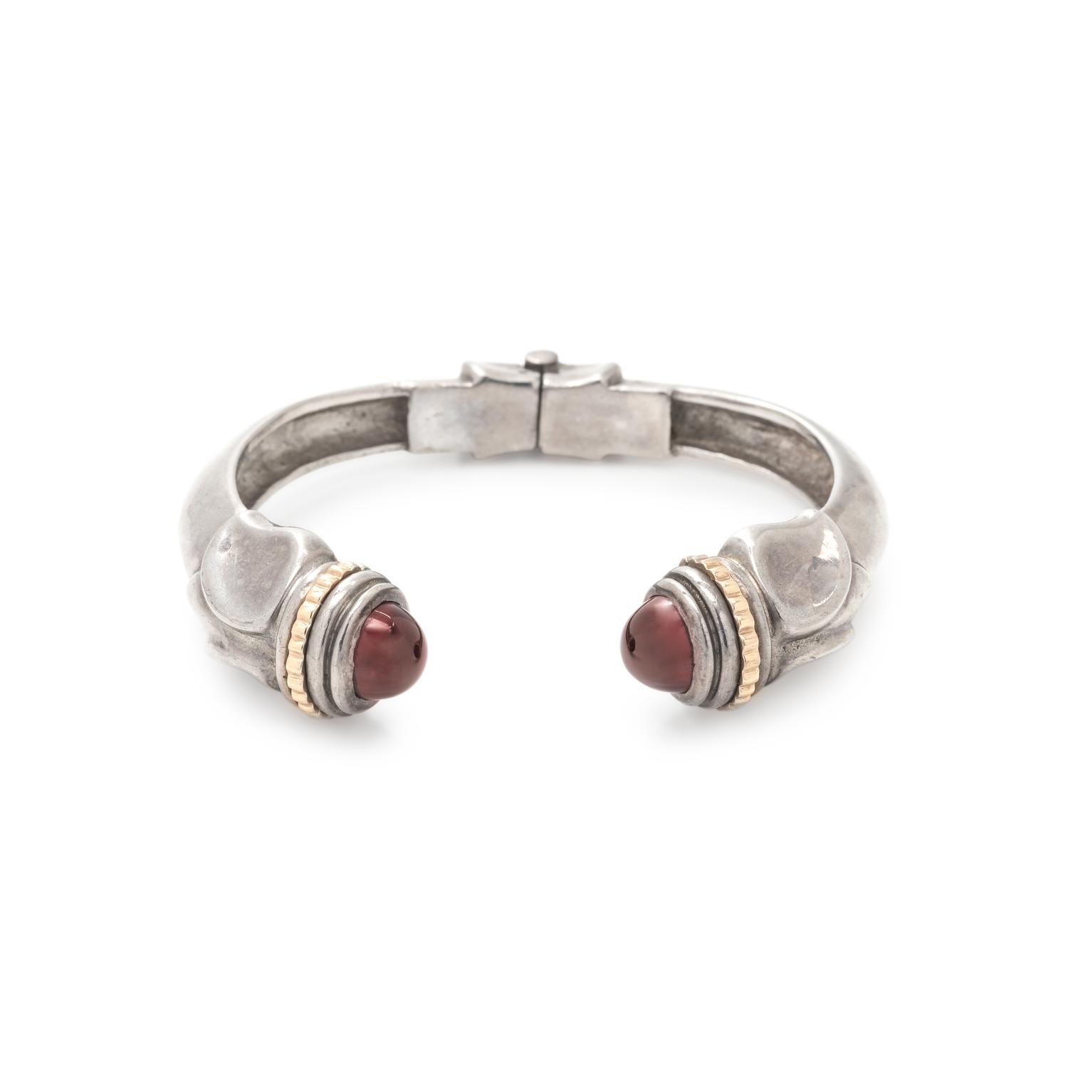 STERLING SILVER, YELLOW GOLD AND GEMSTONE CUFF BRACELET
