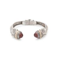 STERLING SILVER, YELLOW GOLD AND GEMSTONE CUFF BRACELET
