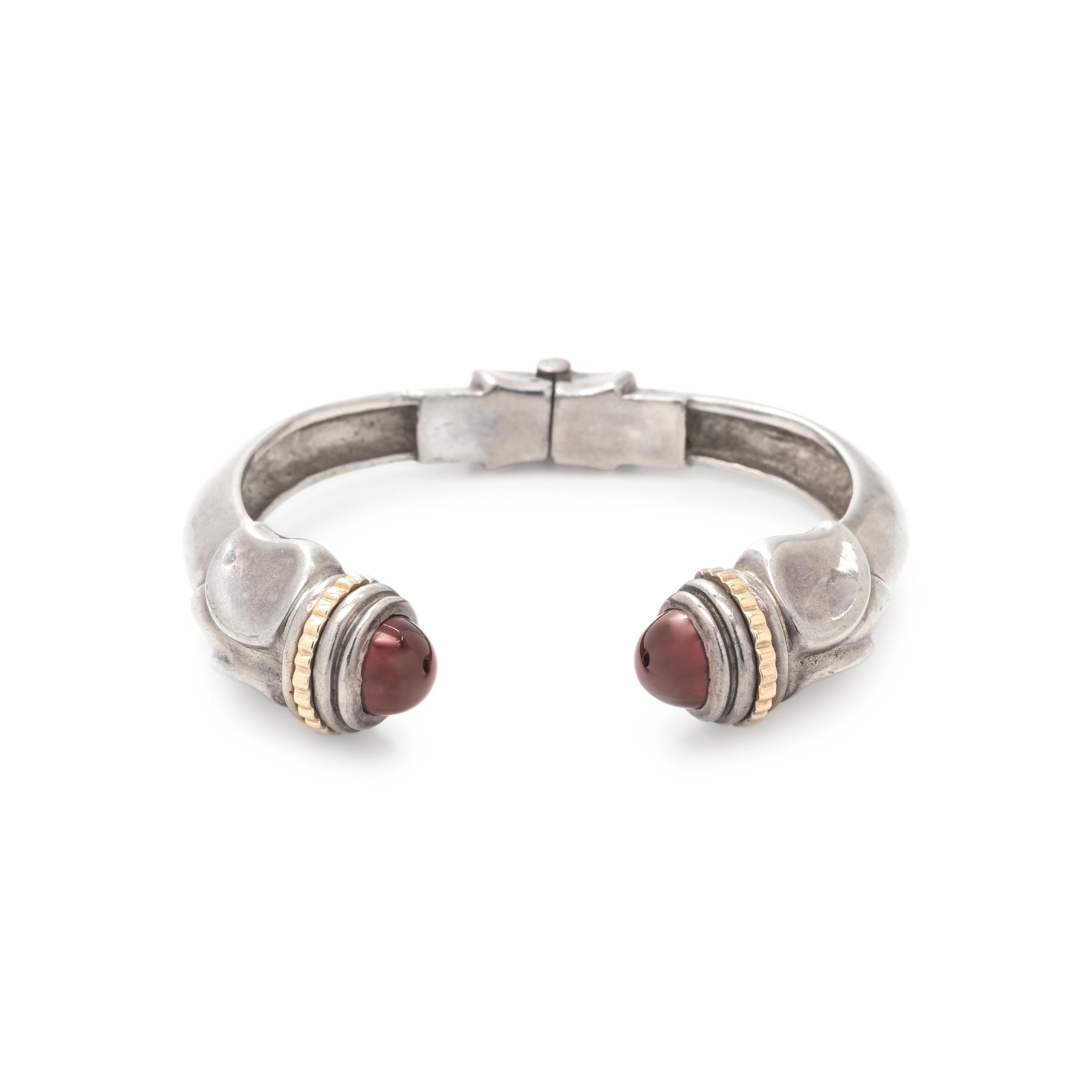 STERLING SILVER, YELLOW GOLD AND GEMSTONE CUFF BRACELET