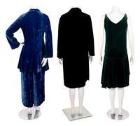 Four Velvet Items: One Two-Piece Pant Ensemble, One Coat, and One Dress, 1920-30s
