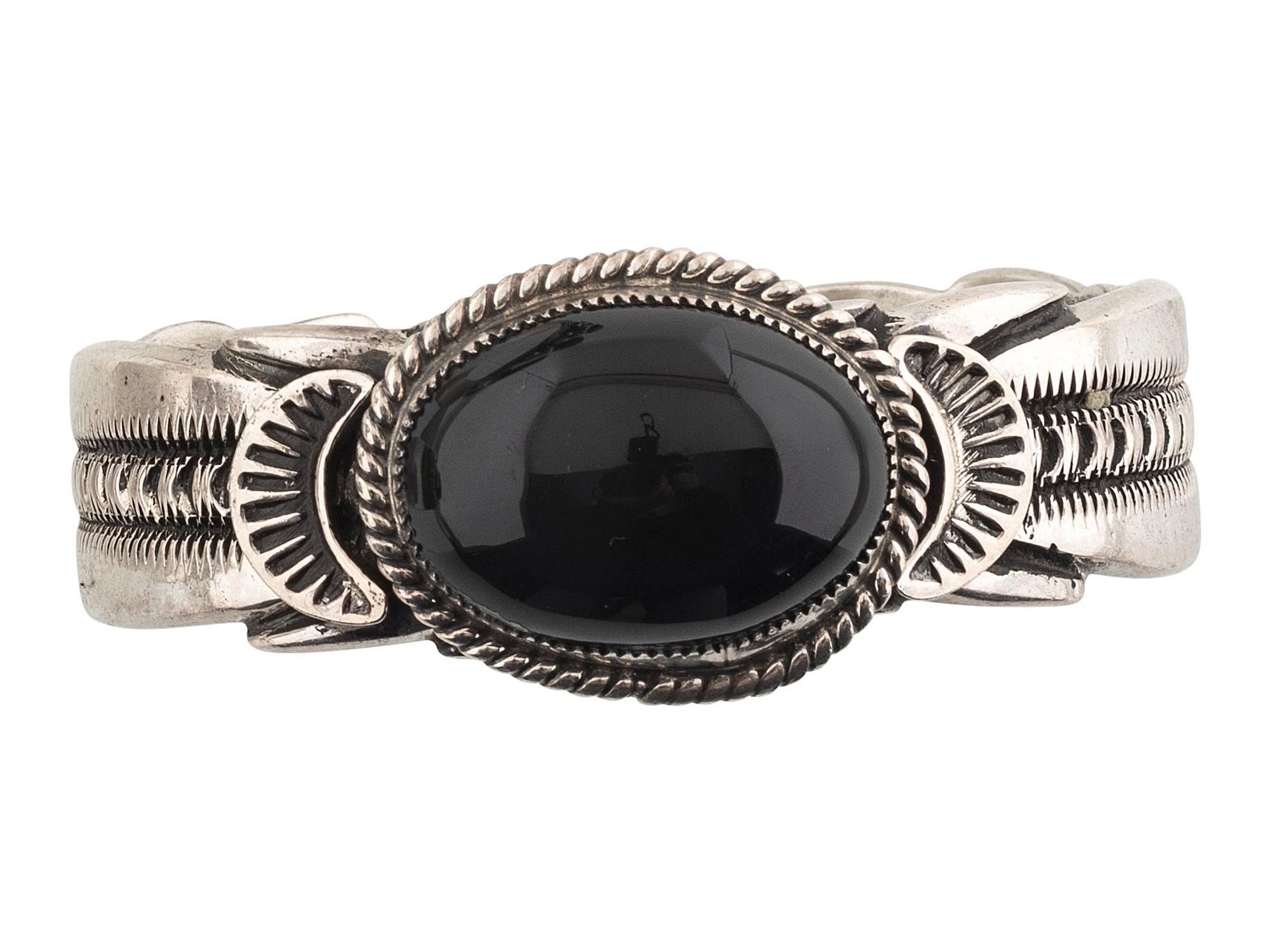 Navajo Sterling Silver and Jet Cuff Bracelet