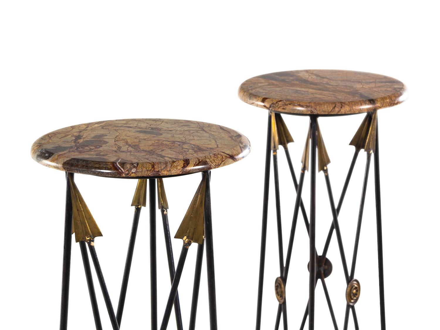 A Pair of Empire Style Marble-Top Pedestals in the Manner of Maison Jansen