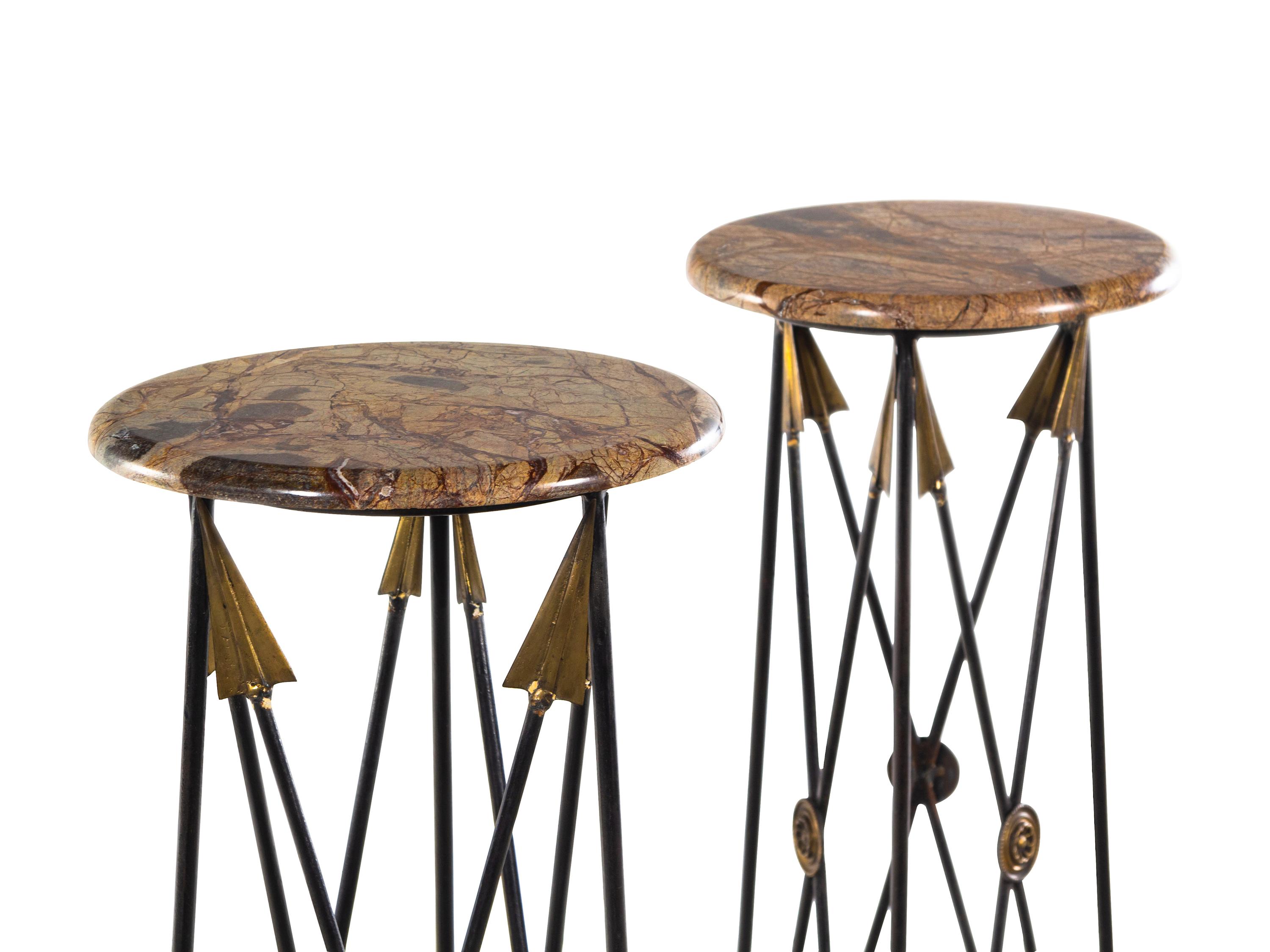 A Pair of Empire Style Marble-Top Pedestals in the Manner of Maison Jansen