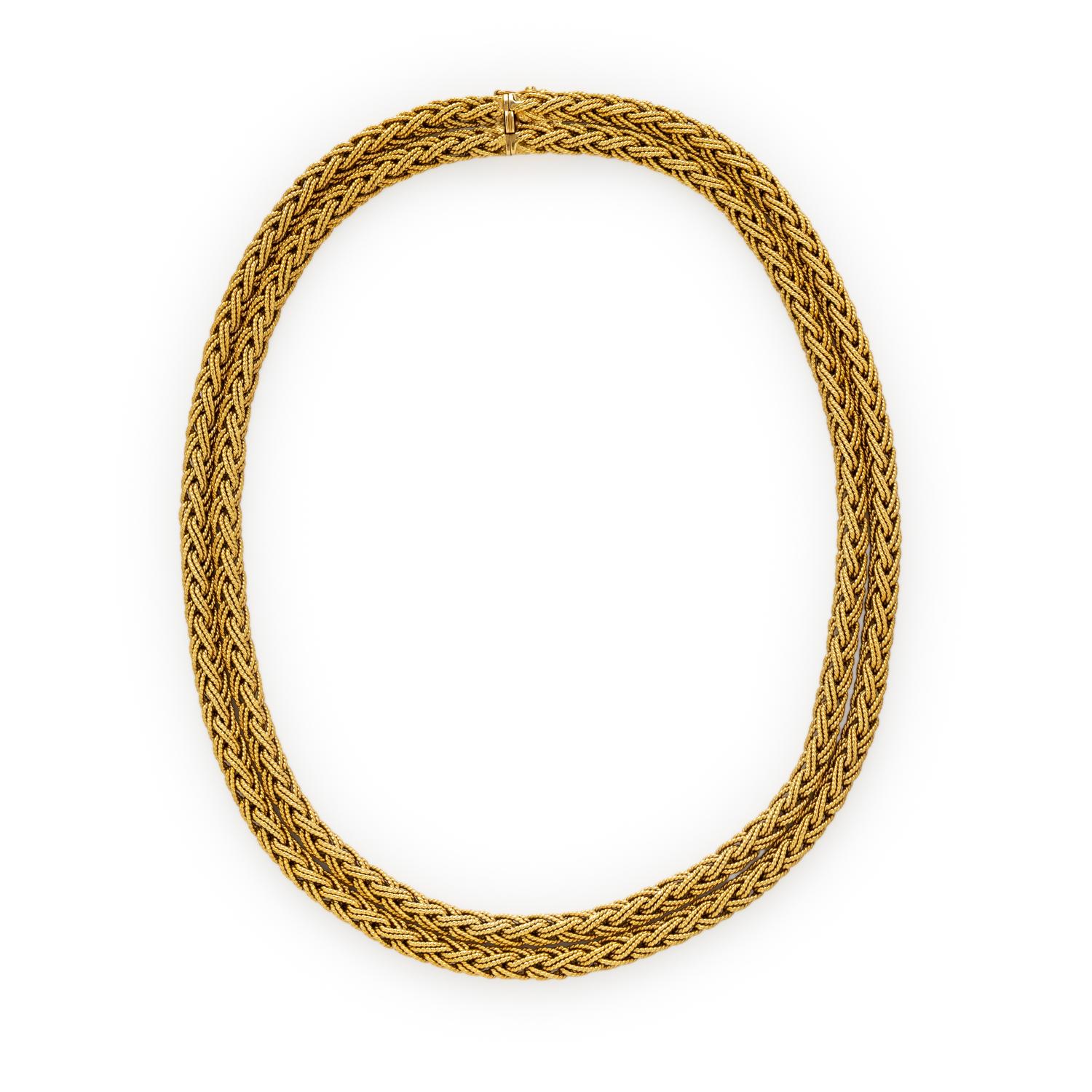 YELLOW GOLD DOUBLE BRAID CHAIN NECKLACE