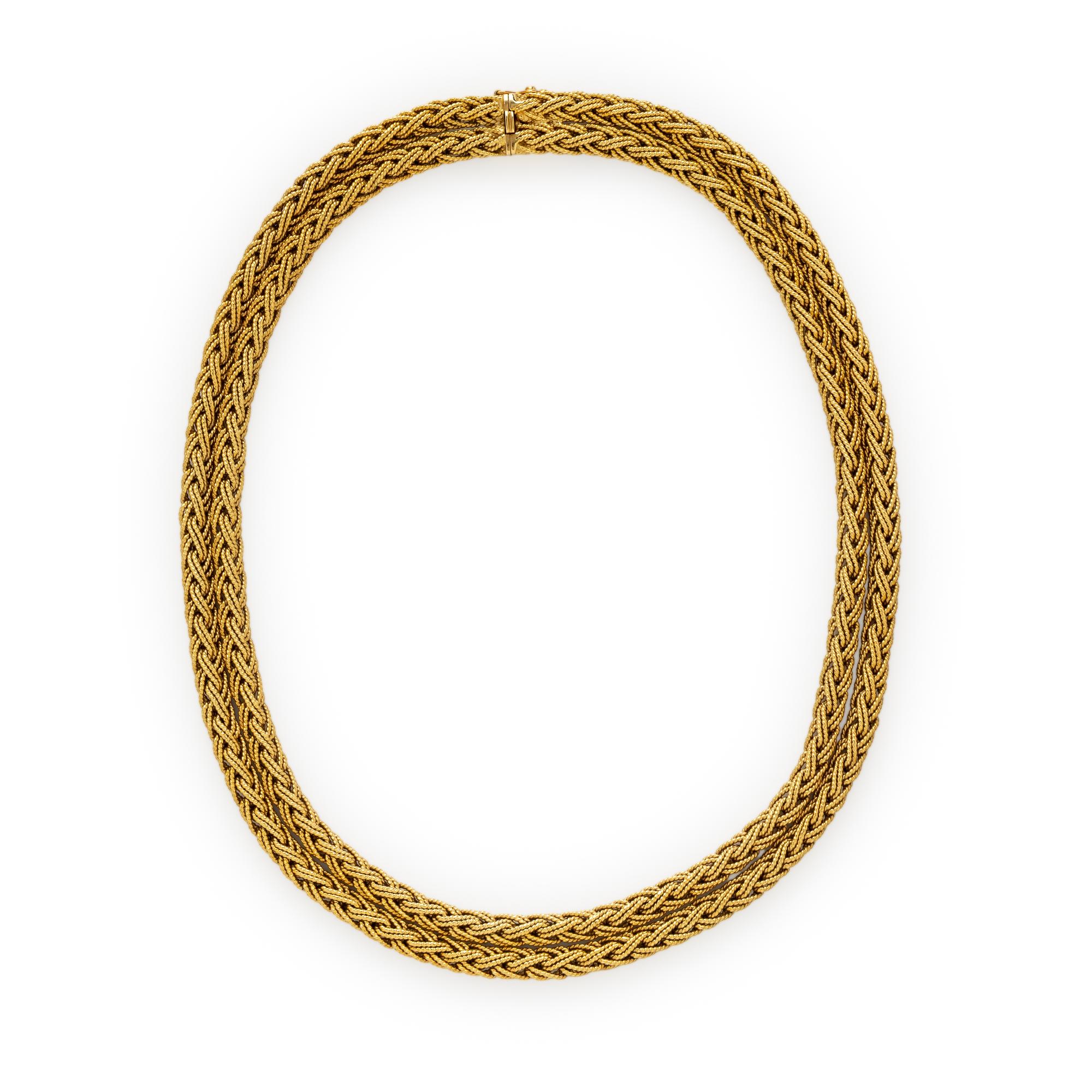 YELLOW GOLD DOUBLE BRAID CHAIN NECKLACE