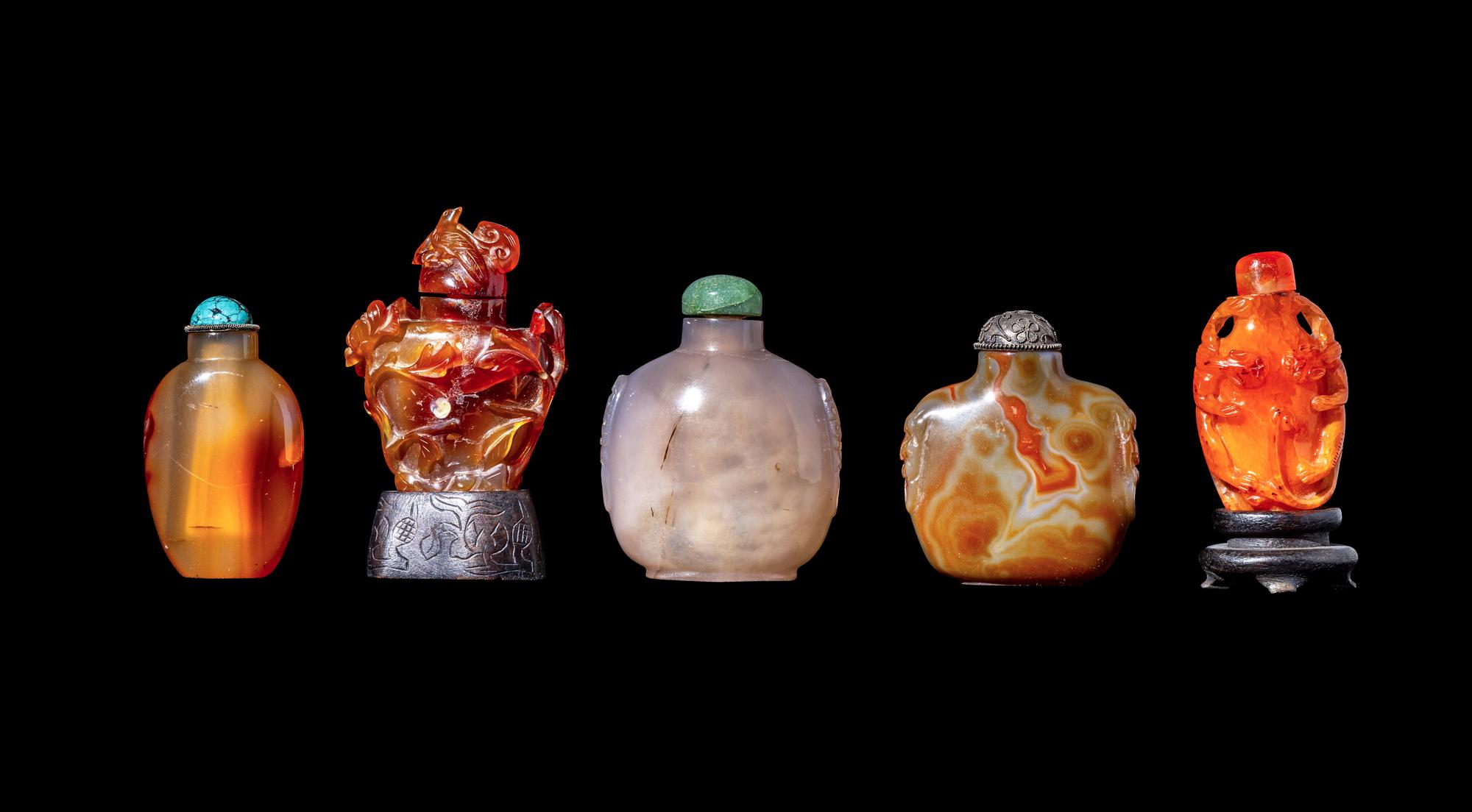 Five Chinese Agate Snuff Bottles