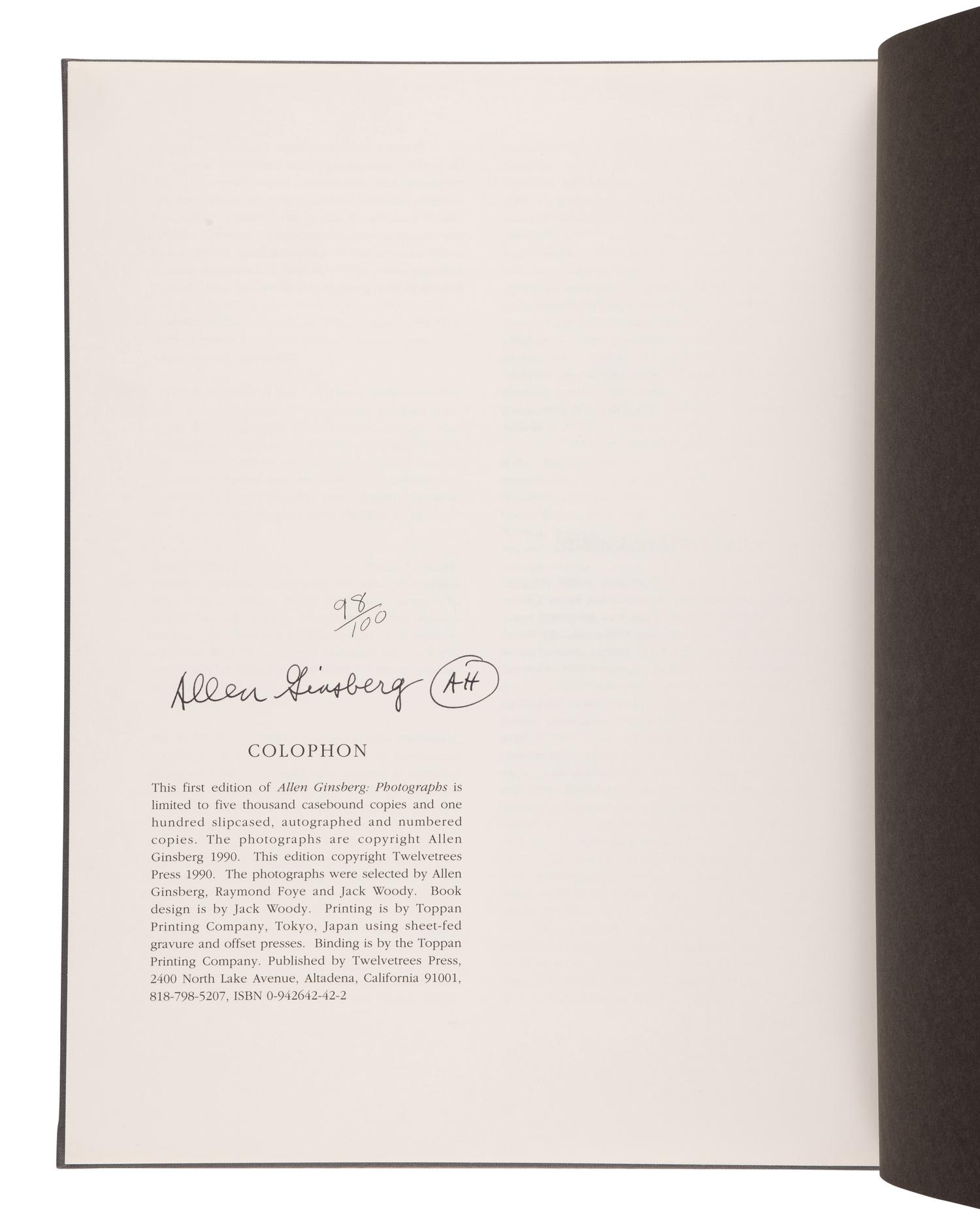 GINSBERG, Allen (1926-1997). Photographs . Altadena, CA: Twelvetrees Press, 1990.