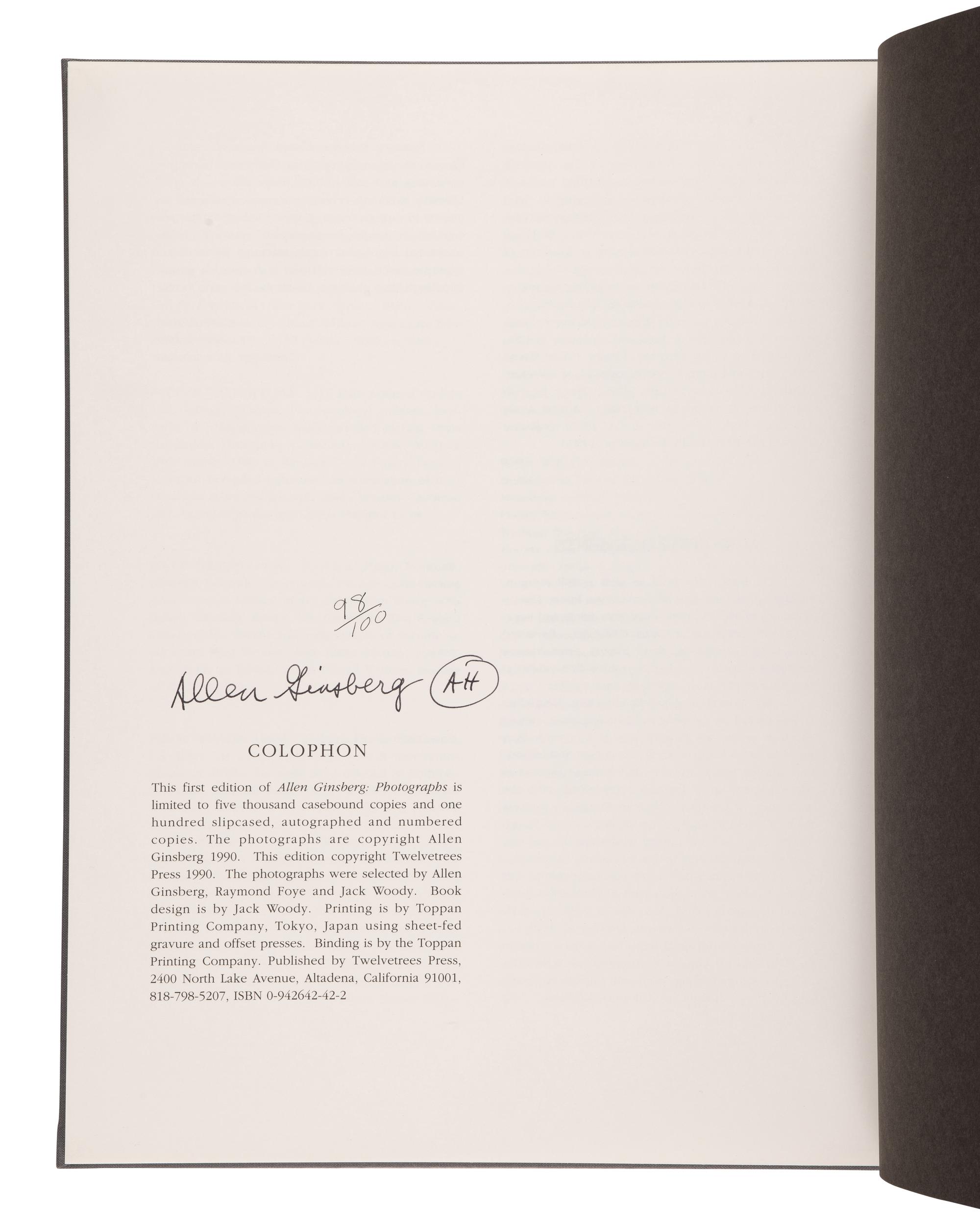 GINSBERG, Allen (1926-1997). Photographs . Altadena, CA: Twelvetrees Press, 1990.
