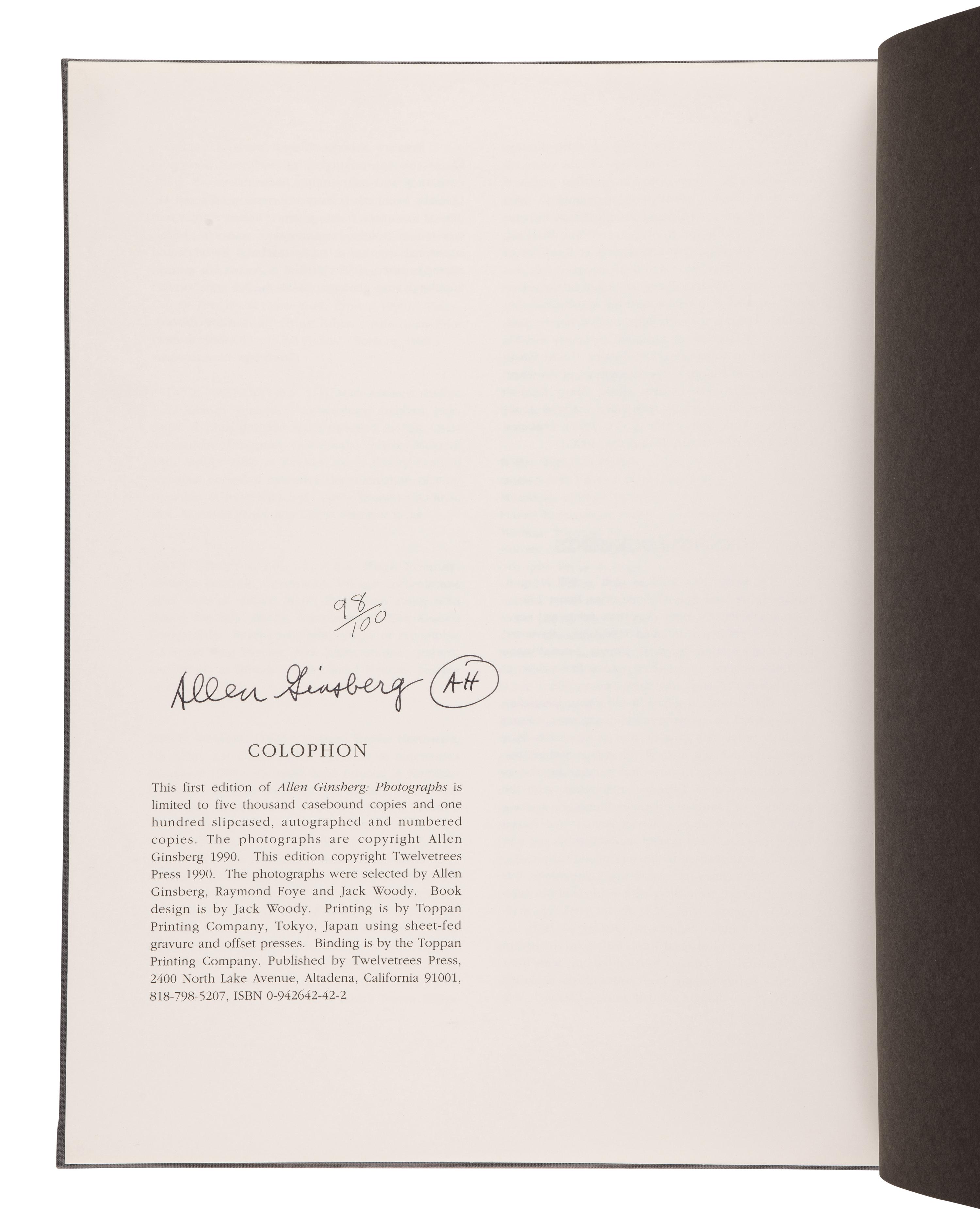 GINSBERG, Allen (1926-1997). Photographs . Altadena, CA: Twelvetrees Press, 1990.